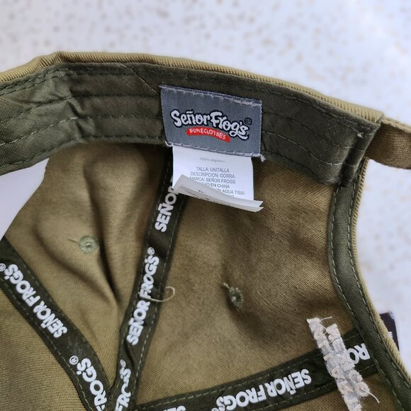 Senor Frogs Army/Military Green Brimmed Hat with Frog Themed Logo - Picture 7 of 10